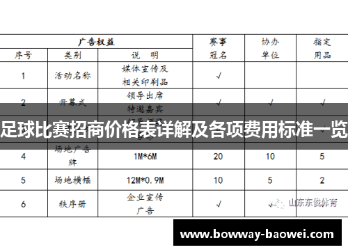 足球比赛招商价格表详解及各项费用标准一览